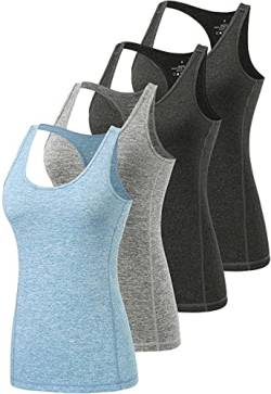 Ymmchy Tank Top für Damen Unterhemden Workout Racerback Tanktops 4er-Pack Black/Black/Grey/Blue L von Ymmchy