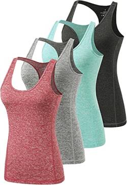 Ymmchy Tank Top für Damen Unterhemden Workout Racerback Tanktops 4er-Pack Black/Green/Grey/WI RE L von Ymmchy