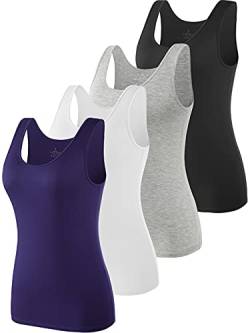 Ymmchy Tank Tops für Damen Unterhemd Stretch Workout Tops 4-er Pack Black/Gray/White/DB M von Ymmchy