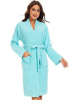 Ymmchy Weicher Bademantel Damen Frottee Morgenmantel Leichte Saunamantel Women Sauna Robe Blau S von Ymmchy