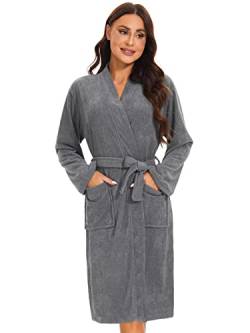 Ymmchy Weicher Bademantel Damen Frottee Morgenmantel Leichte Saunamantel Women Sauna Robe Grau S von Ymmchy