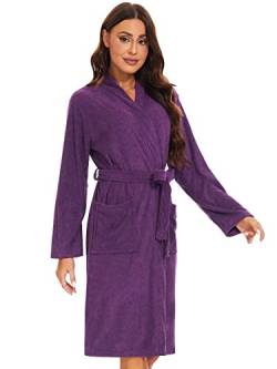 Ymmchy Weicher Bademantel Damen Frottee Morgenmantel Leichte Saunamantel Women Sauna Robe Violett XL von Ymmchy