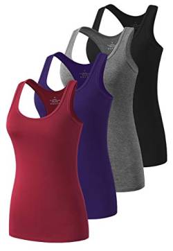 Ymmchy Workout Tank Top Damen Racerback Shirt Tanktop Unterhemd 4er-Pack Black/Gray/DB/Wine Red M von Ymmchy