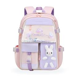 Ynport Crefreak Niedlicher Hasenschulrucksack für Mädchen Ästhetische Schultasche mit großem Fassungsvermögen Wasserabweisende Kawaii-Büchertaschen für Taschen der Klassen 1-6,Rosa von Ynport Crefreak