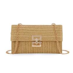 Ynport Crefreak Stroh Umhängetasche für Damen Sommer Stroh Umhängetasche Strand Gewebte Geldbörse Weidengeflecht Rattan Umschlag Party Handtasche, Beige von Ynport Crefreak