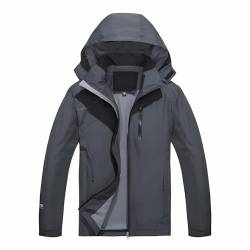 Ynport Crefreak Wasserdichte Herren Regenjacke für den Außenbereich Atmungsaktiv Gefüttert Wander Regenmantel Winddichter Regenanzug mit Abnehmbarer Kapuze und Reißverschlusstasche, Grau, XL von Ynport Crefreak