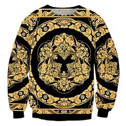 Barock-Stil Sweatshirts 3D Druck Krone Goldene Blume Lange Ärmel Männer Frauen Pullover, Goldfarbene Bume, M von Ynrbeminb