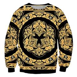 Barock-Stil Sweatshirts 3D Druck Krone Goldene Blume Lange Ärmel Männer Frauen Pullover, Goldfarbene Bume, XXXL von Ynrbeminb