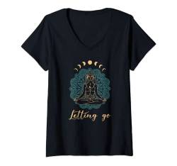Damen Meditation Yoga Mondphasen Letting Go T-Shirt mit V-Ausschnitt von Yoga Kleidung Damen und Meditation Geschenke