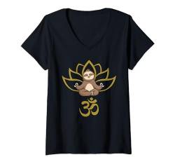 Damen Yoga Outfit mit Lotusblume Om Faultier T-Shirt mit V-Ausschnitt von Yoga Kleidung Damen und Meditation Geschenke