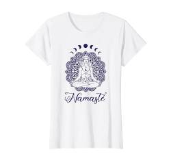 Yoga Meditation mit Mondphasen und Namasté T-Shirt von Yoga Kleidung Damen und Meditation Geschenke