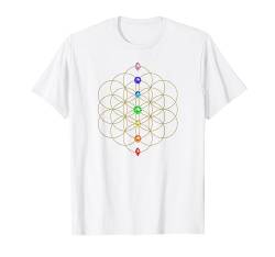 Blume des Lebens 7 Chakra Steine Heilige Geometrie Symbol T-Shirt von Yoga & Buddhismus by Anne Mathiasz