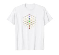 Blume des Lebens 7 Chakra Steine Heilige Geometrie Symbol T-Shirt von Yoga & Buddhismus by Anne Mathiasz