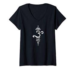 Damen Om Mantra Yoga Symbol mit Lotus Blüte und Unalome Ornament T-Shirt mit V-Ausschnitt von Yoga & Buddhismus by Anne Mathiasz