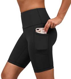 Yogalicious Biker-Shorts mit hoher Taille, kniebefest, 22,9 cm, mit Seitentaschen für Damen - Schwarz - Klein von Yogalicious