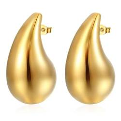 Yohong Hypoallergen Damen Ohrringe Tropfen Gold, 18K Chunky Hoop Earring Dupes für Damen, Goldene Ohrringe Drop Earrings für Frauen, Waterdrop Ohrringe für MäDchen von Yohong