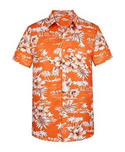 Yoimira Hawaii-Hemden für Herren, bedruckt, lässig, kurzärmelig, Knopfleiste, Blumenmuster, Aloha-Strandhemd, Orange-01, XX-Large von Yoimira