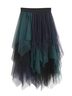 Damen-Ballettkleid, A-Linie, unregelmäßig, mittellang, hohe Taille, Tüllrock, einfarbig, Elegante, elastische Taille, Prinzessin-Ballettkleid (A-Green and Blue Color Matching, ONE Size) von Yoisdtxc