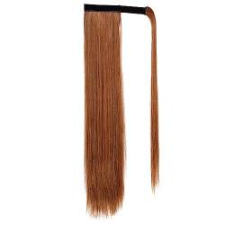 Lange Pferdeschwanz-Haarverlängerungen, natürlich, weich, umwickeln, gerade, Clip-in-Pferdeschwanz-Perücke für Damen-Haarteil (Style 6, 60cm) von Yoisdtxc