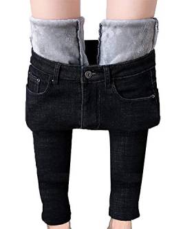 Yoisdtxc Damen Einfarbig Fleece Gefüttert Jeans Winter Erwachsene Hohe Gürtel Tasche Leggings Slim Fit Plus Fleece Warme Dicke Hosen, A-schwarz, XL von Yoisdtxc