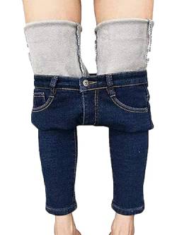 Yoisdtxc Damen Einfarbig Fleece Gefüttert Jeans Winter Erwachsene Hohe Gürtel Tasche Leggings Slim Fit Plus Fleece Warme Dicke Hosen, Dunkelblau, XL von Yoisdtxc