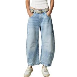 Yoisdtxc Frauen Mode Lose Jeans Einfarbig Mid-Rise Barrel Denim Hosen Frühling Sommer Casual Hosen Streetwear, A-light blue, XL von Yoisdtxc