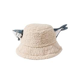 Yoisdtxc Warme Fischmen-Plüschmütze für Frauen, kreativ, niedlich, Tier, 3D-Fisch, Slouchy Basin Cap für Herbst Winter, A-Beige, Einheitsgröße von Yoisdtxc