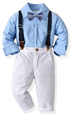 Baby Jungen Anzug Bekleidungssets Kleid Strampler hosenträger Fliege Krawatte 4tlg Anzug Gentleman Festliche Taufe Hochzeit Langarm Baby Kleikind 6 Monate 6 Jahre (Blau006, 3T) von Yokald