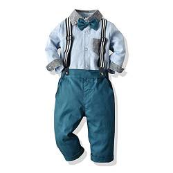 Baby Jungen Anzug Bekleidungssets Kleid Strampler hosenträger Fliege Krawatte 4tlg Anzug Gentleman Festliche Taufe Hochzeit Langarm Baby Kleikind 6 Monate 6 Jahre (Blue002, 12-18 Monate) von Yokald