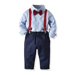 Baby Jungen Anzug Bekleidungssets Kleid Strampler hosenträger Fliege Krawatte 4tlg Anzug Gentleman Festliche Taufe Hochzeit Langarm Baby Kleikind 6 Monate 6 Jahre (Blue003, 3T) von Yokald