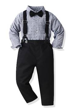 Baby Jungen Anzug Bekleidungssets Kleid Strampler hosenträger Fliege Krawatte 4tlg Anzug Gentleman Festliche Taufe Hochzeit Langarm Baby Kleikind 6 Monate 6 Jahre (G-Black01,3T) von Yokald