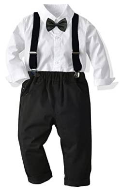 Baby Jungen Anzug Bekleidungssets Kleid Strampler hosenträger Fliege Krawatte 4tlg Anzug Gentleman Festliche Taufe Hochzeit Langarm Baby Kleikind 6 Monate 6 Jahre (Weiß002, 18-24 Monate) von Yokald