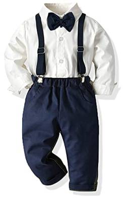 Baby Jungen Anzug Bekleidungssets Kleid Strampler hosenträger Fliege Krawatte 4tlg Anzug Gentleman Festliche Taufe Hochzeit Langarm Baby Kleikind 6 Monate 6 Jahre (White001, 5T) von Yokald