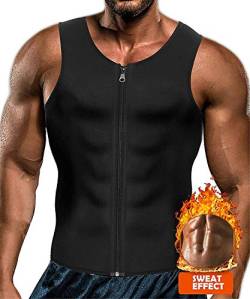 Yokald Herren Sauna Schweiß Weste Zipper Anzug Neopren Korsett Fitness Shapewear Kompression Taille Trainer Top Körperformer für Workout (Schwarz,L) von Yokald