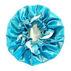 Satinhaube Seidenhaube mit elastischem Bindeband Haarhaube Jumbo Größe zum Schlafen Satinhaube Dehnbares Krawattenband für Frauen Lange lockige Zopfhaar hellblau von Yokawe