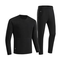 Yokbeer Beheiztes Unterwäsche Set, 22 Heizzonen, 3 Temperaturregelung, Elektrische USB Heizung, Thermo Unterwäsche, Beheizbare Thermo Unterteile (Color : Men's Black, Size : 3XL) von Yokbeer