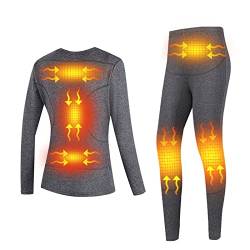 Yokbeer Beheiztes Unterwäsche-Set, 6-Zonen-Heizung, Beheizbare Thermounterwäsche für Damen, T-Shirt und Hose mit Elektrischer USB Heizung (Color : Gray, Size : L) von Yokbeer