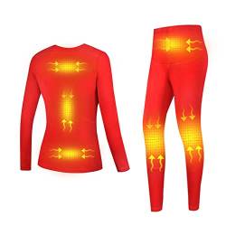 Yokbeer Beheiztes Unterwäsche-Set, 6-Zonen-Heizung, Beheizbare Thermounterwäsche für Damen, T-Shirt und Hose mit Elektrischer USB Heizung (Color : Red, Size : M) von Yokbeer