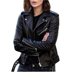 Yokbeer Casual Damen Kurze Lederjacke Kunstleder Damenjacke Cool Stylisch Vintage Sportlich Und Slim Fit Jacke für Frauen (Color : Black, Size : 4XL) von Yokbeer