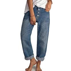 Yokbeer Damen Casual Straight-Leg Jeans Boyfriend High Waist Wide Leg Hose Hosen für Damen die Ganze Saison (Color : Blue, Size : L) von Yokbeer