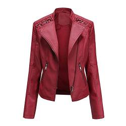 Yokbeer Damen Lederjacke Übergangsjacke aus feinstem Leder - Modernen Bikerjacke leder Jacke (Color : Red, Size : 4XL) von Yokbeer