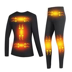 Yokbeer Elektrisch Beheiztes Thermo-Unterwäsche-Set Damen, Elektrisch Beheizter Körperwärmer, Beheizte Thermo-Leggings, Top-Temperaturregelung, Basisschicht, Heizunterwäsche-Set (Color : Schwarz, SI von Yokbeer