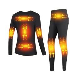 Yokbeer Elektrisch Beheiztes Unterwäscheset Motorradbekleidung Damen Fleece Thermooberteil Hose 8 Bereich Herren USB Beheizte Unterwäsche für Draußen (Color : Women's Black, Size : M) von Yokbeer