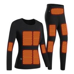 Yokbeer Herren Beheizbare ​Thermounterwäsche Set, Damen USB Elektrische Beheizten Funktionsunterwäsche Suit ​mit Innenfleece Langarm mit 22 Zonen Beheizt (Color : Women's Black, Size : 3XL) von Yokbeer