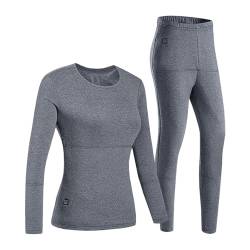 Yokbeer Herren Beheizbare ​Thermounterwäsche Set, Damen USB Elektrische Beheizten Funktionsunterwäsche Suit ​mit Innenfleece Langarm mit 22 Zonen Beheizt (Color : Women's Gray, Size : 4XL) von Yokbeer