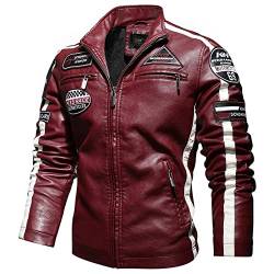 Yokbeer Motorradbekleidung, Motorradjacke für Herren Motorradjacke für Damen, PU Leder Bikerjacke Wasserdicht Winddichte Stehkragen Reitbekleidung (Color : Red, Size : 4XL) von Yokbeer