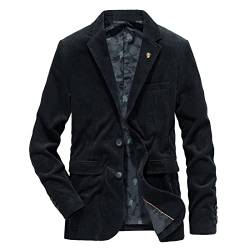 Yokbeer Sakko Herren Regular Fit Cord Casual Blazer Sakko Herren Hochzeitsanzug Herren Jackett Sakko Herren Große Größen für Freizeit Blazer Sportsakko (Color : Schwarz, Size : L) von Yokbeer