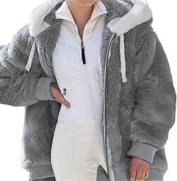 Yokbeer Strickjacken Damen Teddy Fleecejacke Plüschjacke Kunstpelz Jacke Kapuzenjacke Strickjacke Faux fur Pelzmantel Reißverschluss Fleece Mantel mit Kapuze Winterjacke (Color : Gray, Size : S) von Yokbeer