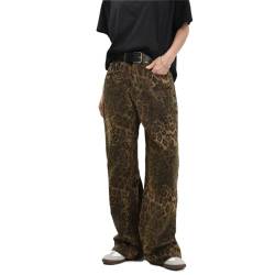 Yokbeer Tan Leopard Jeans Frauen Denim Hosen Weibliche Oversize Breite Bein Hosen Street Wear Hip Hop Vintage Baumwolle Lose Beiläufige (Size : M) von Yokbeer