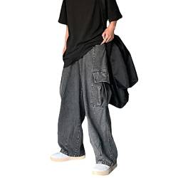 Yokbeer Y2K Jeans Herren Baggy Fit Jeans Straight Jeanshose Lockere Streetwear Loose Denim Pants Hose mit Weitem Bein Lässig Männer Straight Leg (Color : Gray, Size : L) von Yokbeer